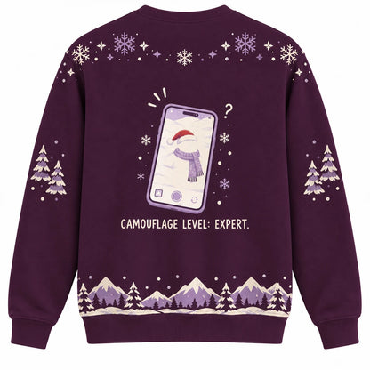 Proof I Was Here Ugly Christmas Sweater - Christmas Jumper (back): phone image shows only white snow and floating scarf
