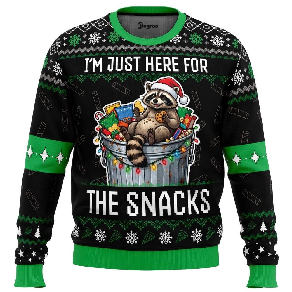 Raccoon In It For The Snacks Ugly Christmas Sweater - Christmas Jumper (front)