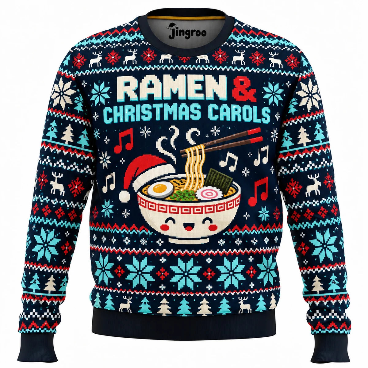 Ramen & Christmas Carols Ugly Christmas Sweater - Christmas Jumper (front)