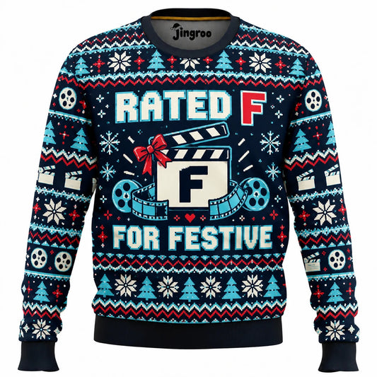 Rated F for Festive Ugly Christmas Sweater - Christmas Jumper (front)