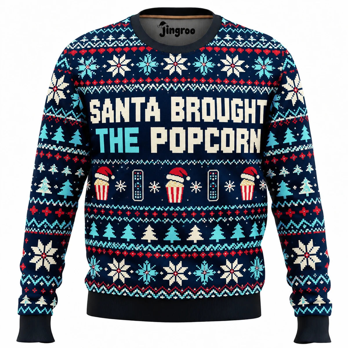 Santa Brought the Popcorn Ugly Christmas Sweater - Christmas Jumper (front)