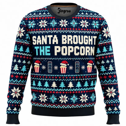 Santa Brought the Popcorn Ugly Christmas Sweater - Christmas Jumper (front)