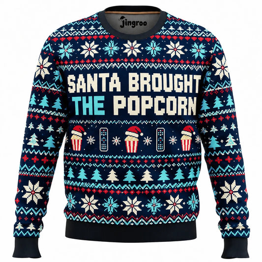 Santa Brought the Popcorn Ugly Christmas Sweater - Christmas Jumper (front)