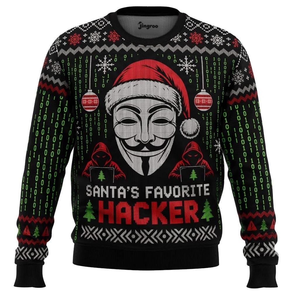 Santa's Favourite Hacker Ugly Christmas Sweater - Christmas Jumper (front)