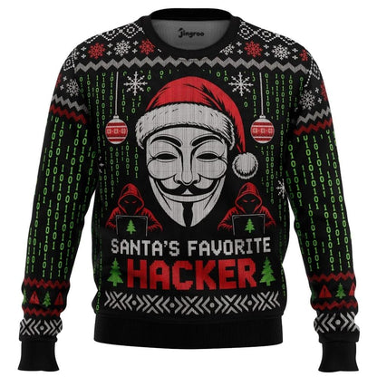 Santa's Favourite Hacker Ugly Christmas Sweater - Christmas Jumper (front)