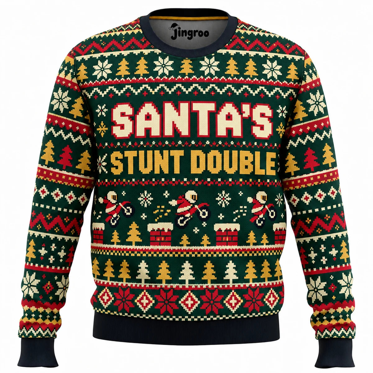 Santa's Stunt Double Ugly Christmas Sweater - Christmas Jumper (front)