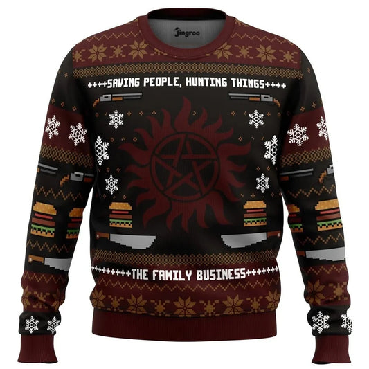 Saving People, Hunting Things Ugly Christmas Sweater - Christmas Jumper (front)