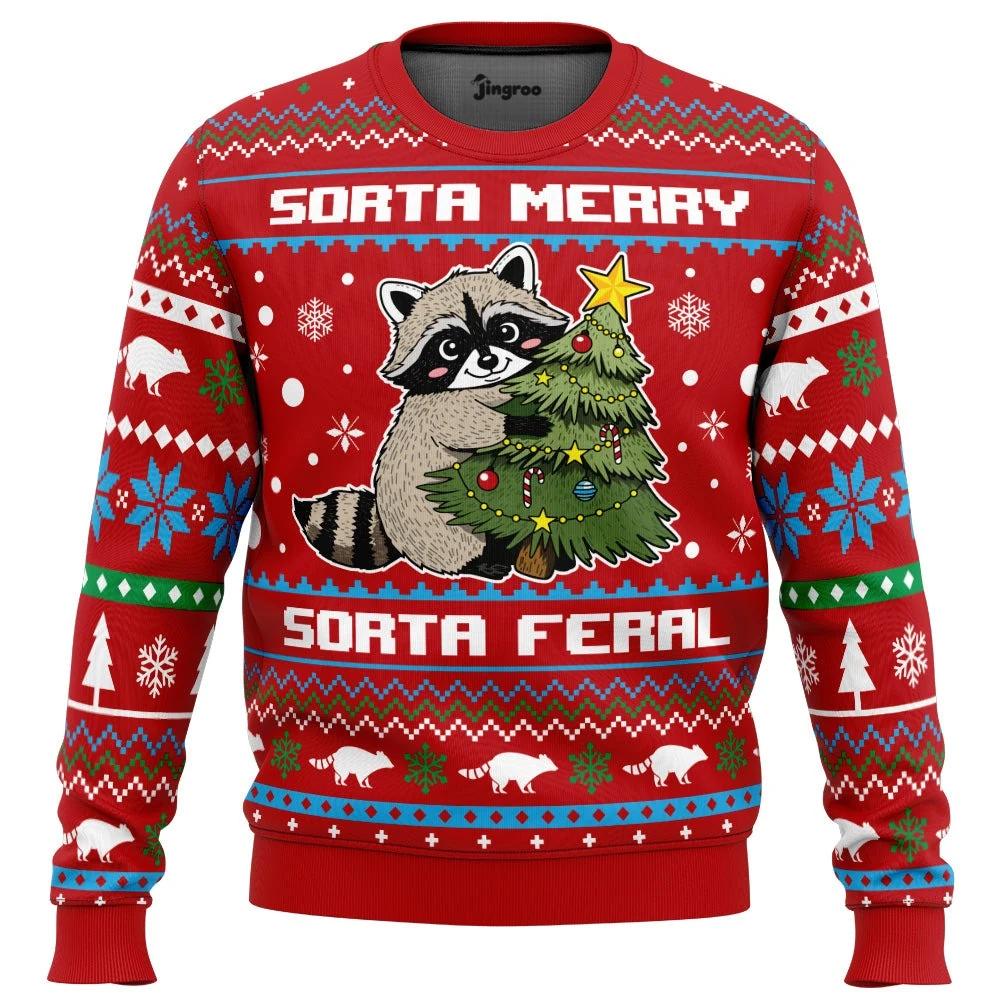 Sorta Merry Sorta Feral Ugly Christmas Sweater - Christmas Jumper (front)