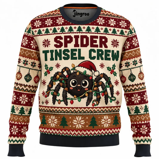 Spider Tinsel Crew Ugly Christmas Sweater - Christmas Jumper (front)