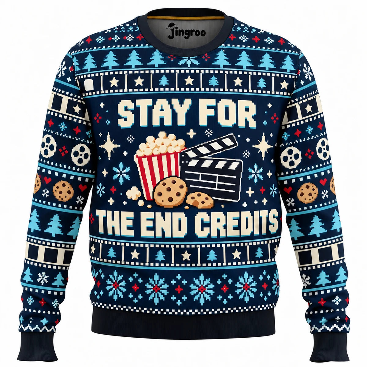 Stay for the End Credits Ugly Christmas Sweater - Christmas Jumper (front)