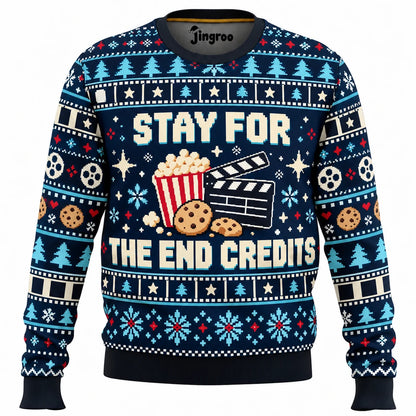 Stay for the End Credits Ugly Christmas Sweater - Christmas Jumper (front)