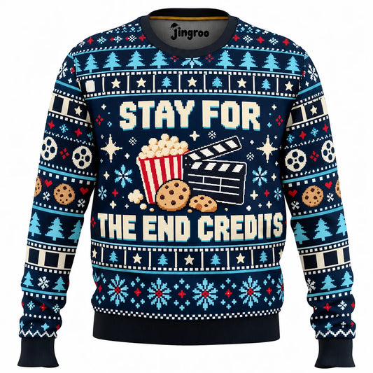 Stay for the End Credits Ugly Christmas Sweater - Christmas Jumper (front)