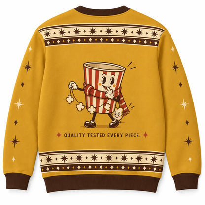 Stringing Along Ugly Christmas Sweater - Christmas Jumper (back): bucket empty with last popcorn kernel hiding