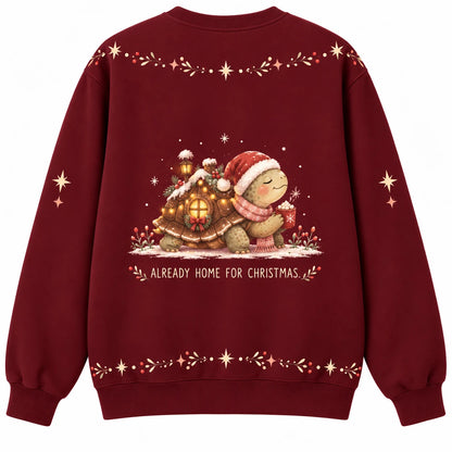 Taking My Festive Time Ugly Christmas Sweater - Christmas Jumper (back): turtle decorates shell as cozy home