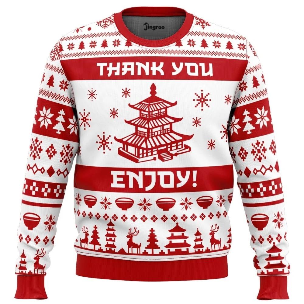 Thank You, Enjoy Your Takeout Ugly Christmas Sweater - Christmas Jumper (front)