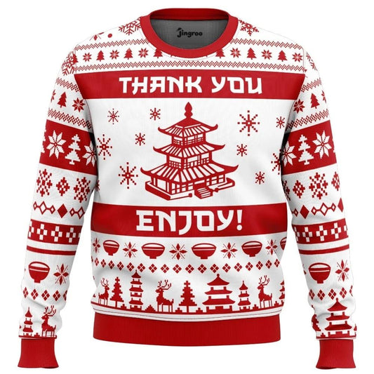 Thank You, Enjoy Your Takeout Ugly Christmas Sweater - Christmas Jumper (front)