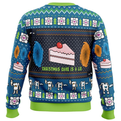 The Christmas Cake Is A Lie Ugly Christmas Sweater - Christmas Jumper (back)