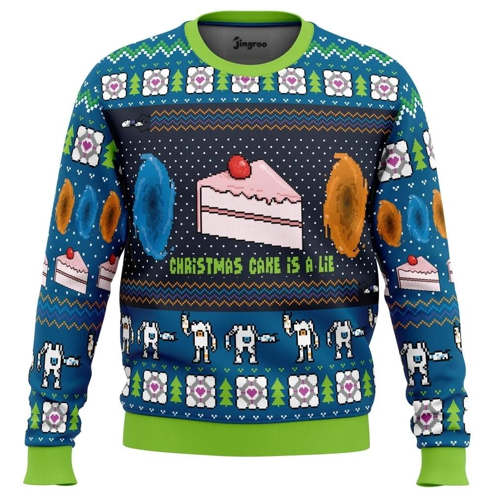 The Christmas Cake Is A Lie Ugly Christmas Sweater - Christmas Jumper (front)