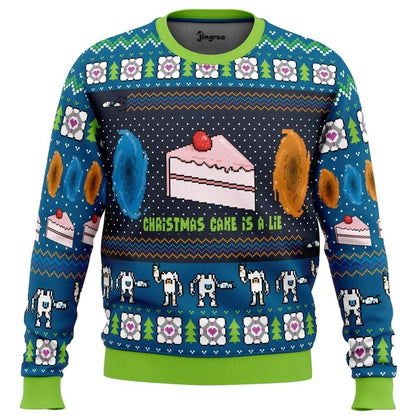 The Christmas Cake Is A Lie Ugly Christmas Sweater - Christmas Jumper (front)
