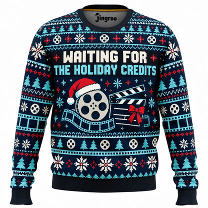 Waiting for the Holiday Credits Ugly Christmas Sweater - Christmas Jumper (front)