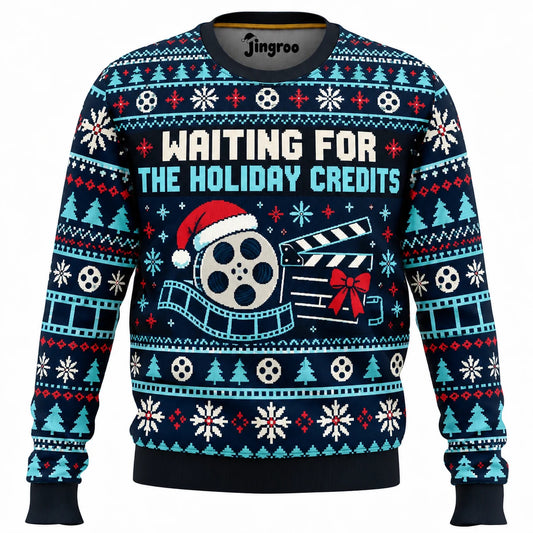 Waiting for the Holiday Credits Ugly Christmas Sweater - Christmas Jumper (front)