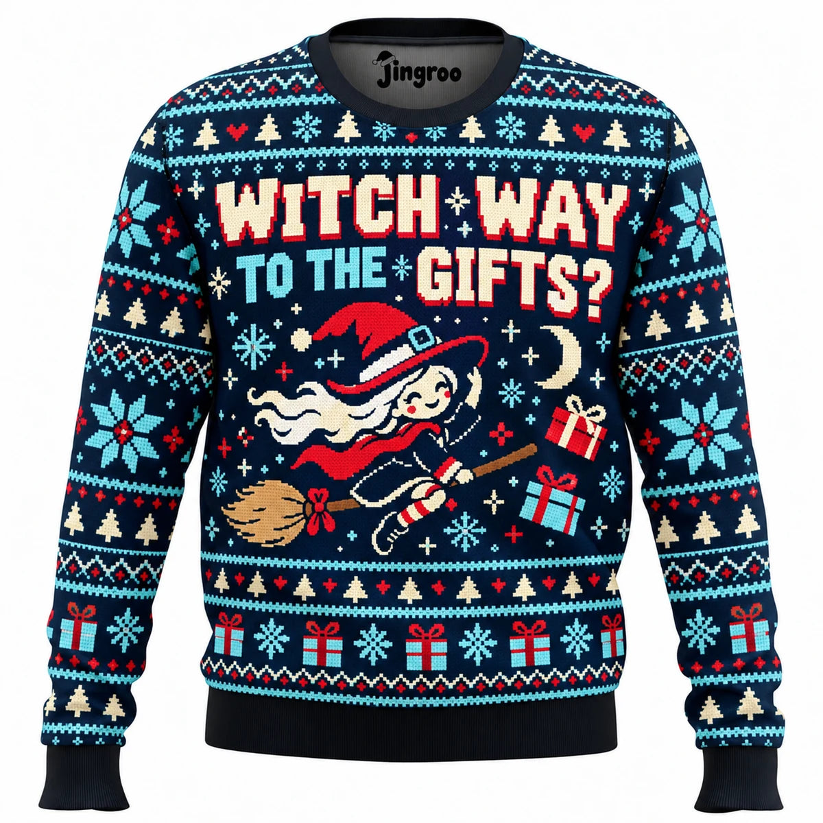 Witch Way to the Gifts? Ugly Christmas Sweater - Christmas Jumper (front)