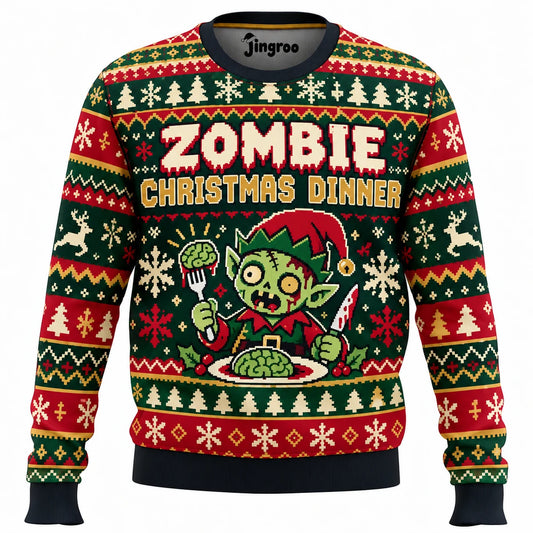 Zombie Christmas Dinner Ugly Christmas Sweater - Christmas Jumper (front)